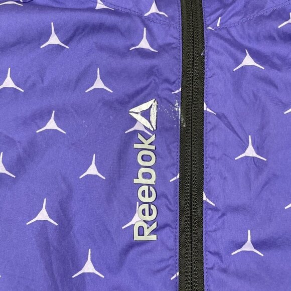 Reebok Hooded Windbreaker Jacket Women’s S Logo Allover Print Full Zip Vent Back - Picture 15 of 16
